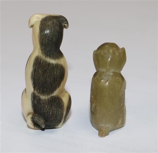 A Japanese okimono of a dog, a Canton ivory counter box and other objects of vertu